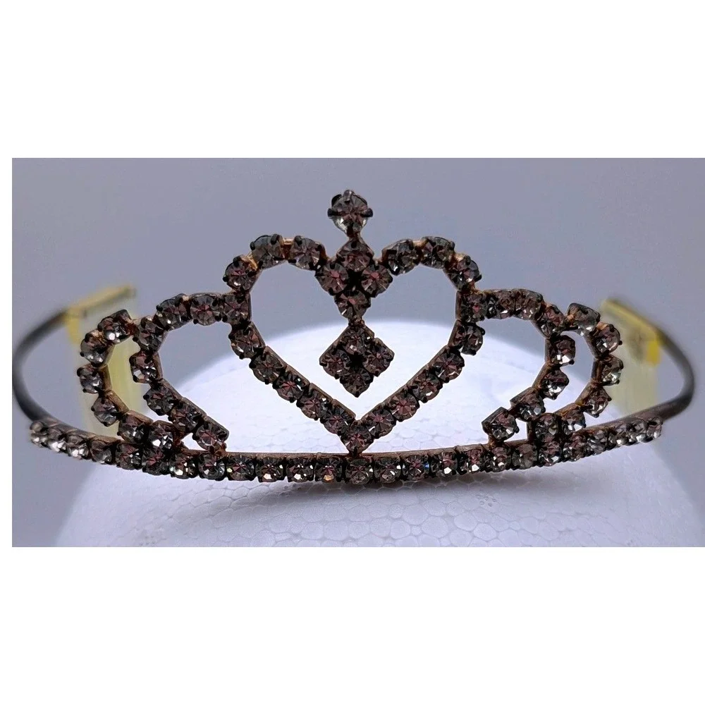 Silver Tone Rhinestone Heart Tiara Headband Wedding Prom Pageant Crown Headpiece